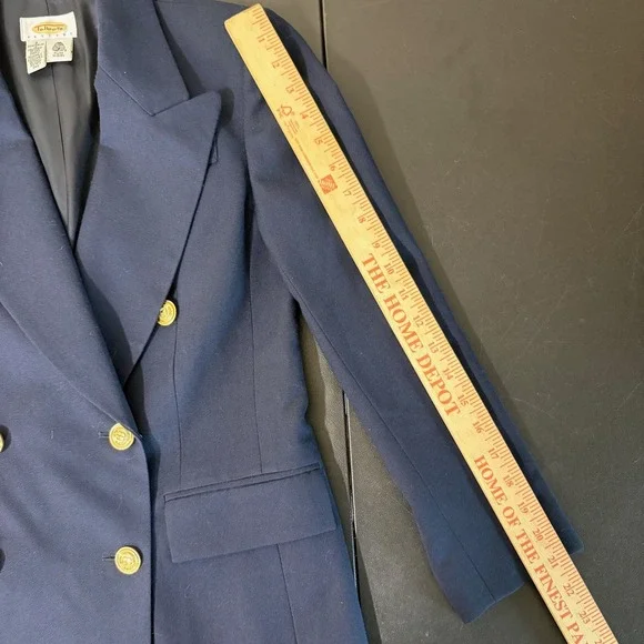 Talbot Double Breasted Blazer Womens 2P Wool Navy Gold Crest Buttons Academia - Picture 13 of 16